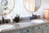 Bathroom Makeover: Painted Vanity and Stenciled Accent Wall Details