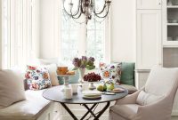 Classic White Kitchen With Colorful Patterned Roman Shades
