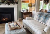 Coastal Cottage Christmas Mantel with Florals and Greenery