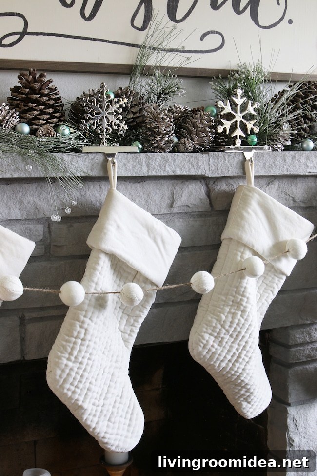 White velvet stockings, pom pom garland