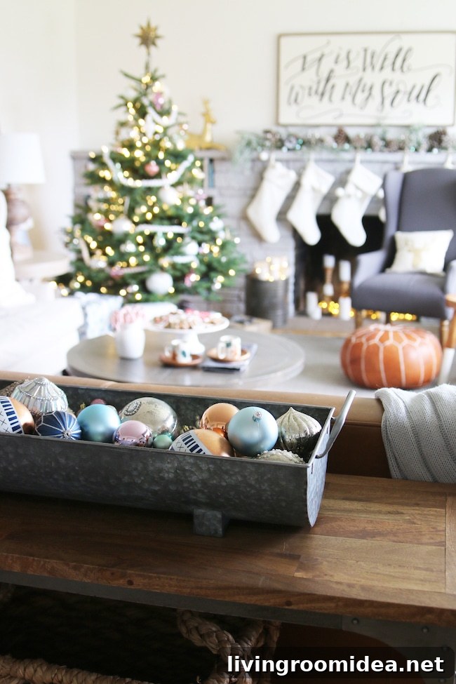 Ornaments in a trough - The Inspired Room