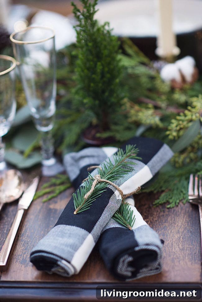 Blue and white buffalo check napkins - Christmas decorating 