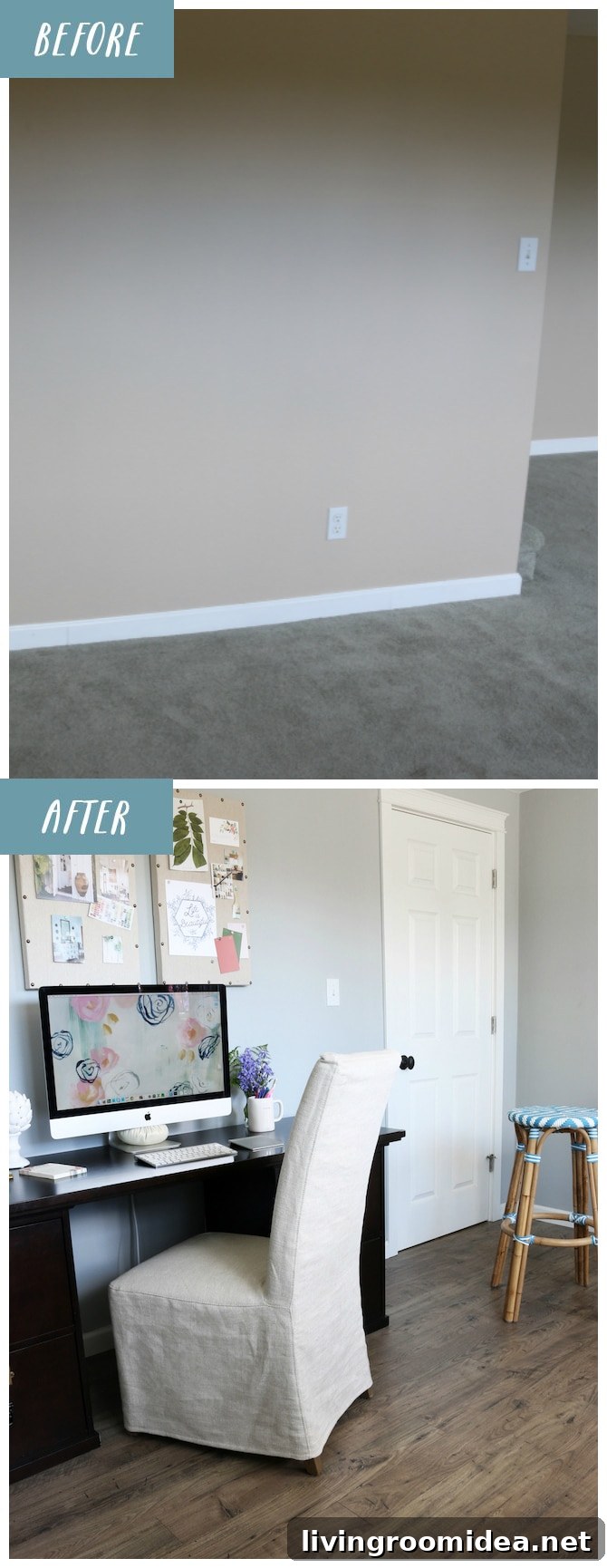 Home Office Makeover: See Our Room After New Flooring 12 Laminate Flooring Makeover - Basement home office