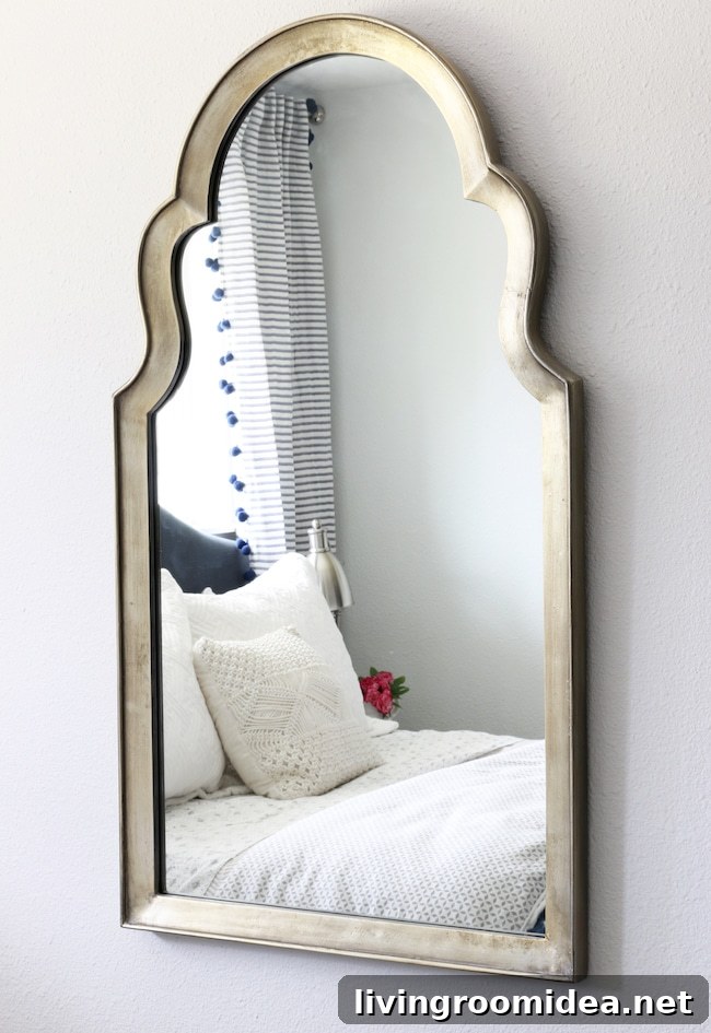 Mirror in coastal cottage bedroom