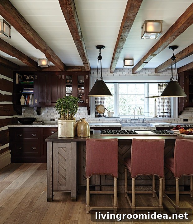 Cottage Style Kitchen, natural wood rustic beams