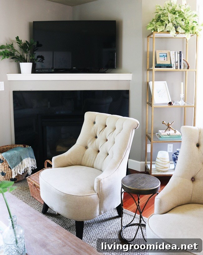 Inside a Stylish Seattle Townhouse: Photo Tour & Design Ideas 6 Settle Townhouse Fireplace - Before + Painted Gold Ikea Shelf