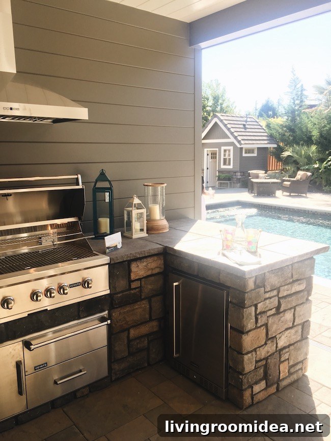 Inside a Modern Farmhouse: Street of Dreams Home Tour 26 Street of Dreams - Built in BBQ by Pool