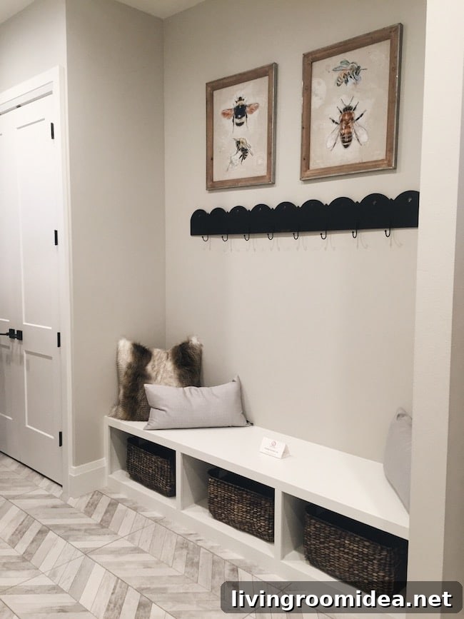 Inside a Modern Farmhouse: Street of Dreams Home Tour 29 Herringbone Tile Mudroom - Street of Dreams Portland