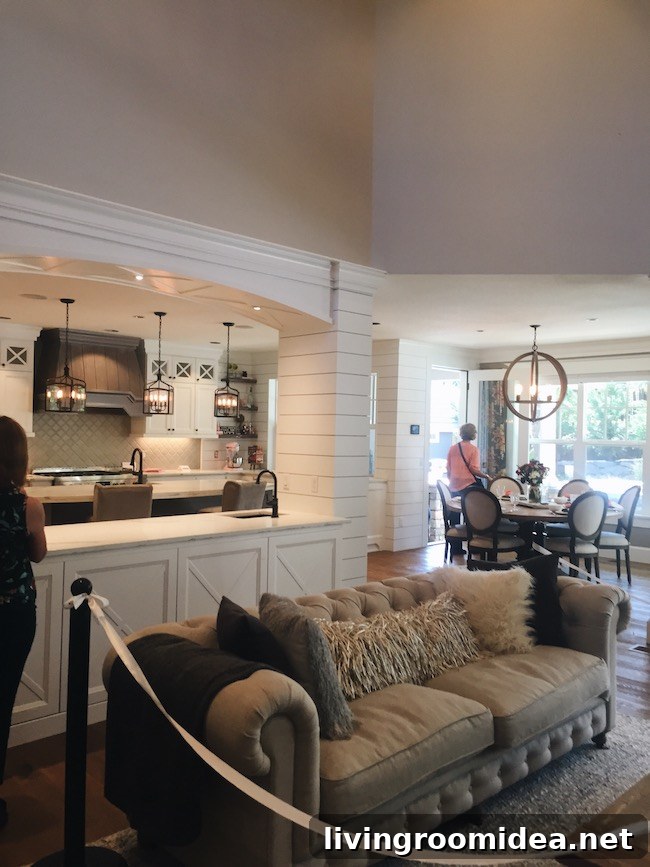 Inside a Modern Farmhouse: Street of Dreams Home Tour 7 Farmhouse Style Kitchen - Shiplap Walls - Tufted Sofa