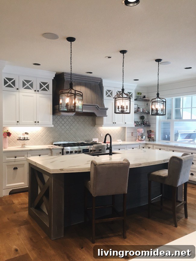White & Dark Kitchen - Wood Floors - X Detail Trim