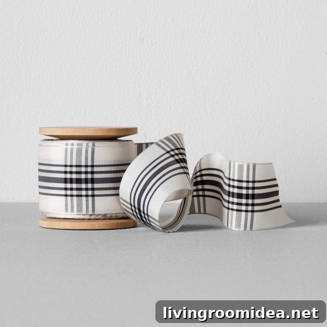 Wide Black and White Plaid Ribbon