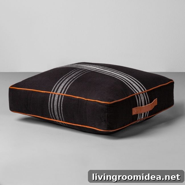plaid floor cushion - black white with handles