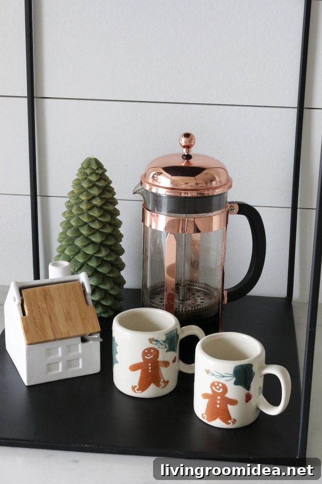 Christmas Display Shelf Ideas for a Cozy Kitchen Decor 8 Christmas coffee station