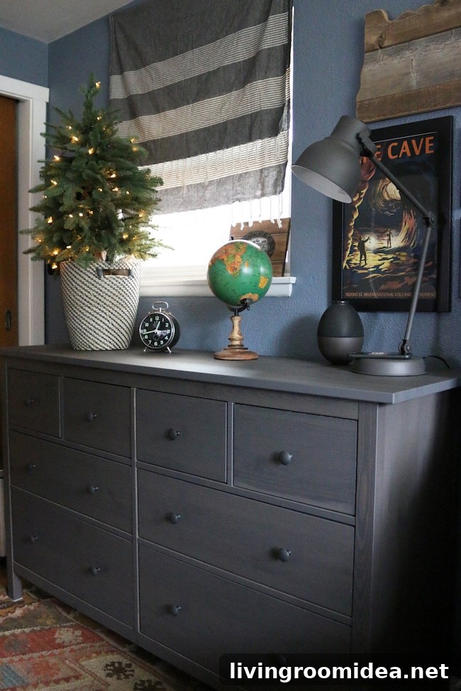 The HEMNES dresser from IKEA -and HEKTAR work lamp - Teen Boy Bedroom
