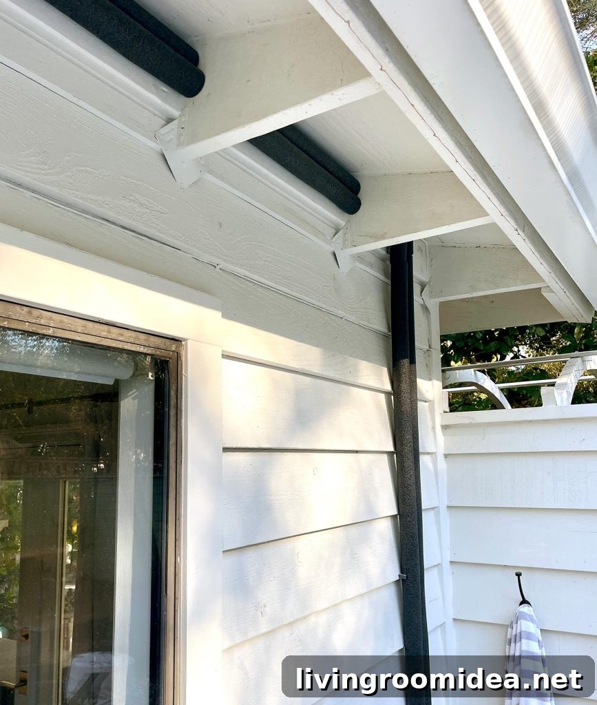 Foam Tube Insulation Covering Outdoor Pipes In Florida Freeze