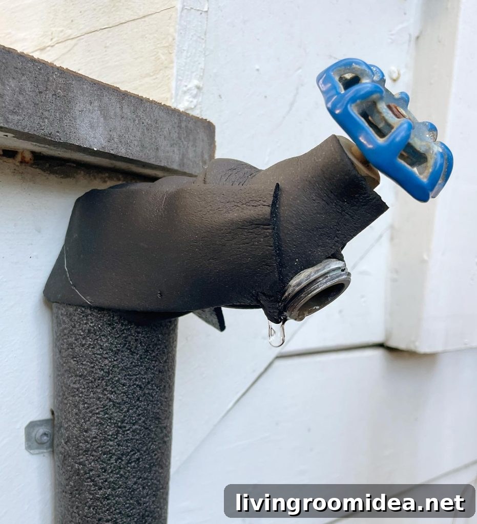 Hose Bib Covered In Insulation Tape To Prevent Freezing