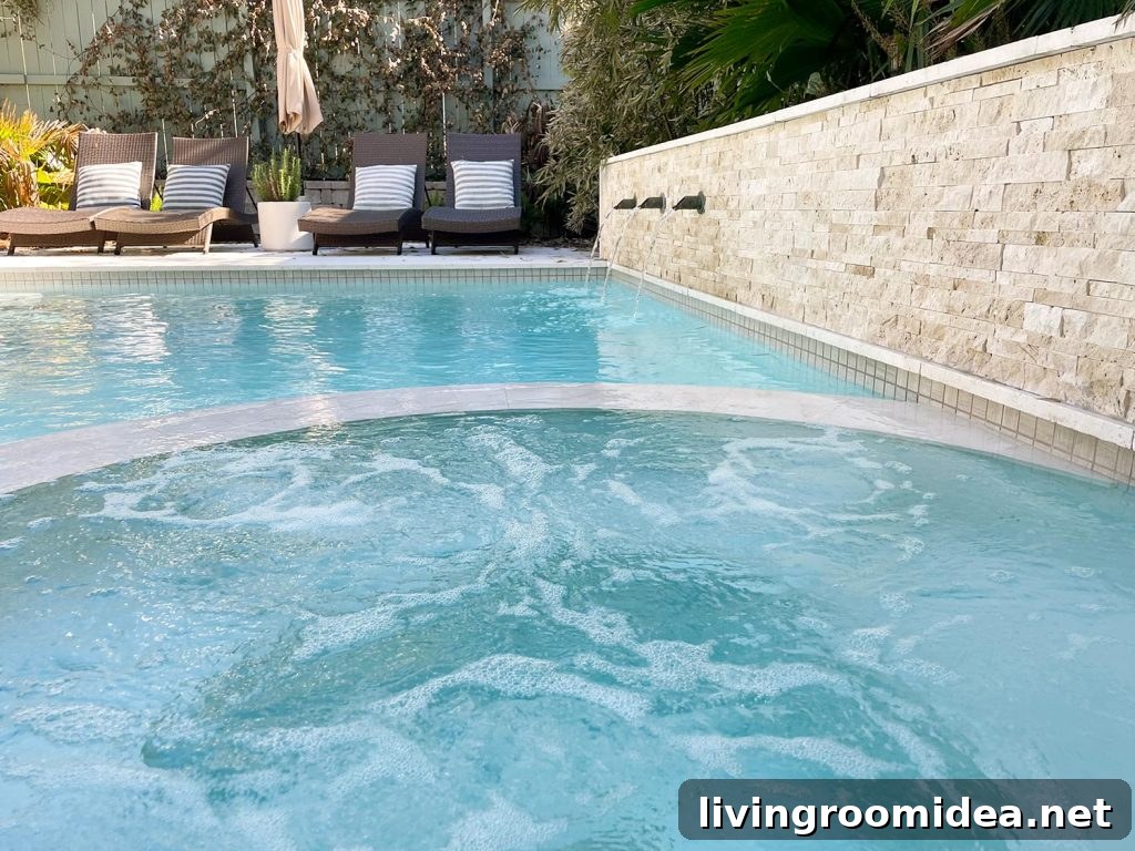 Moving pool water in spa and fountains