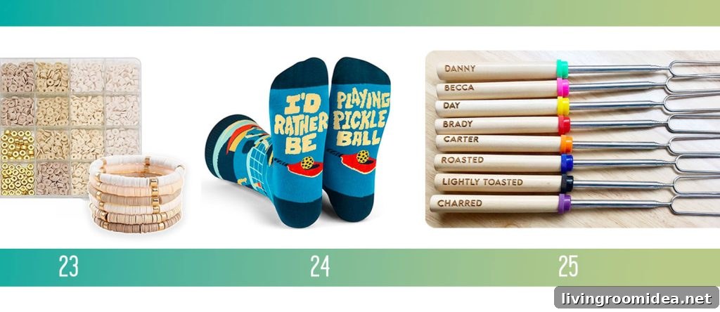 Affordable Holiday Gifts Ideas Bracelet Making Kit Pickeball Socks Personalized Smore Sticks