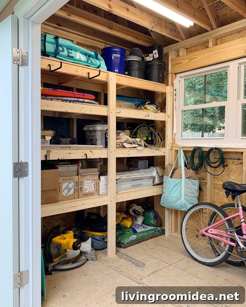 DIY Garage Shelving: Step-by-Step Guide to Build Durable Shelves 3 Heavy duty wood shelves in beach house storage shed