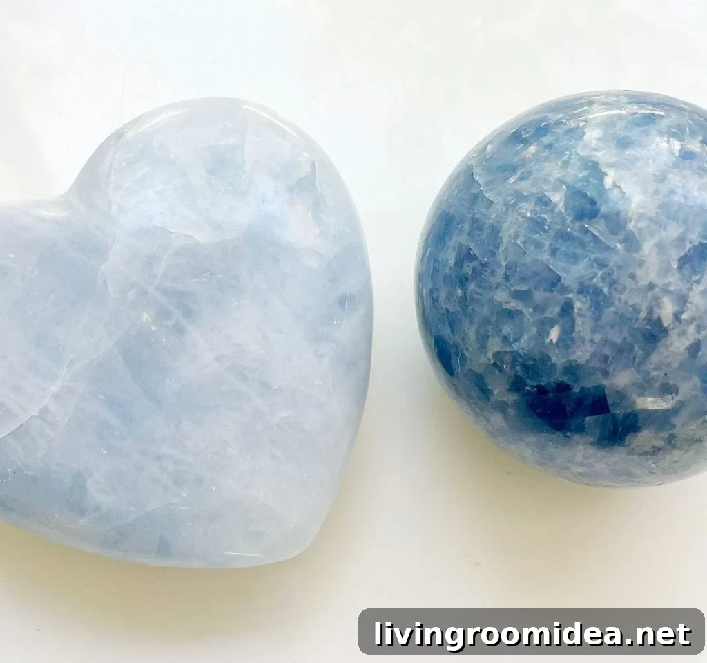 Blue Calcite Crystal Heart And Polished Sphere