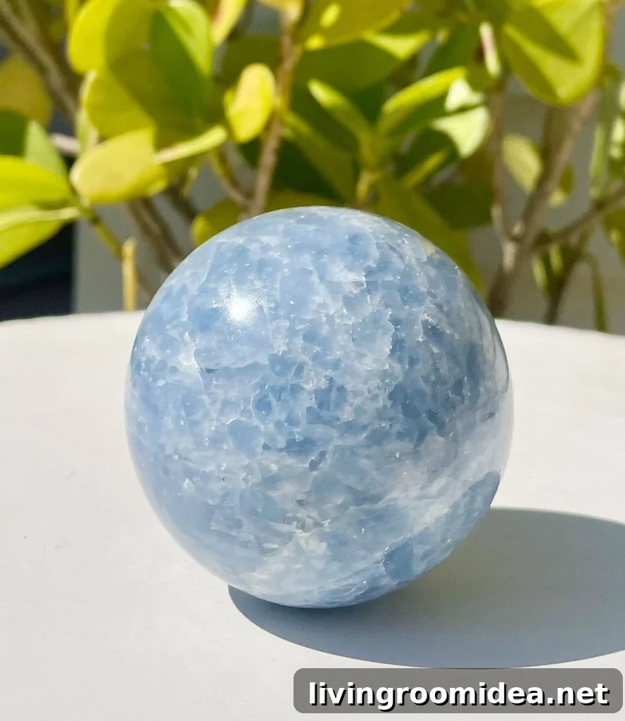 Blue Calcite Sphere With Plant