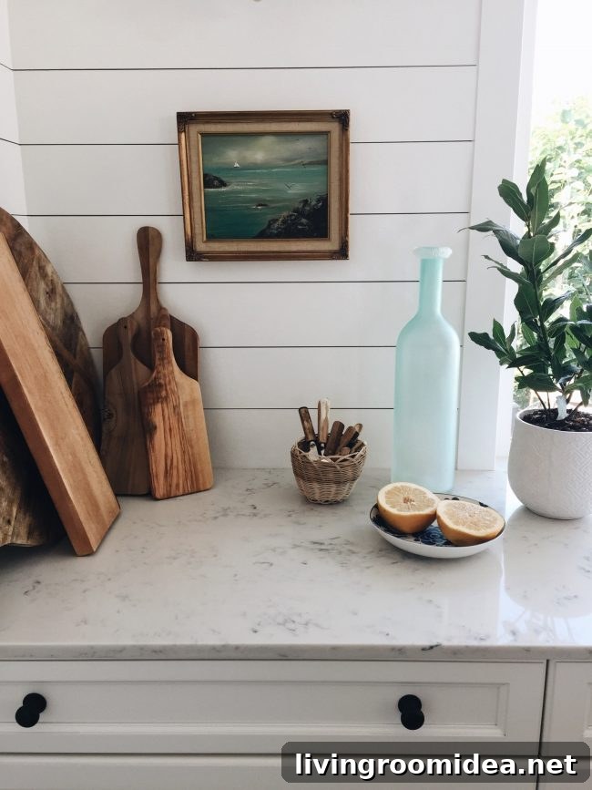White Shiplap Kitchen Quartz Counters The Inspired Room