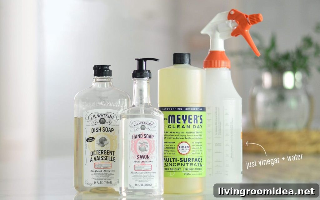 Household Cleaning Products On Table