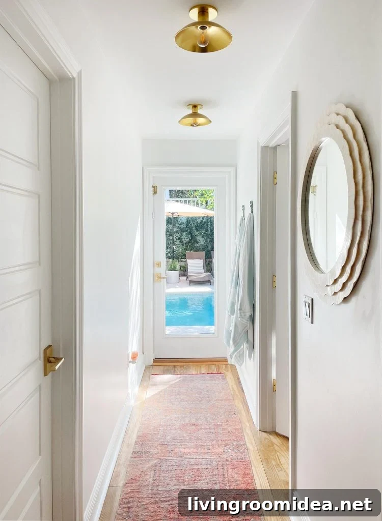 Renovating Our Home After Five Years Living Here 10 Hallway With Traditional Rug Leading To Pool