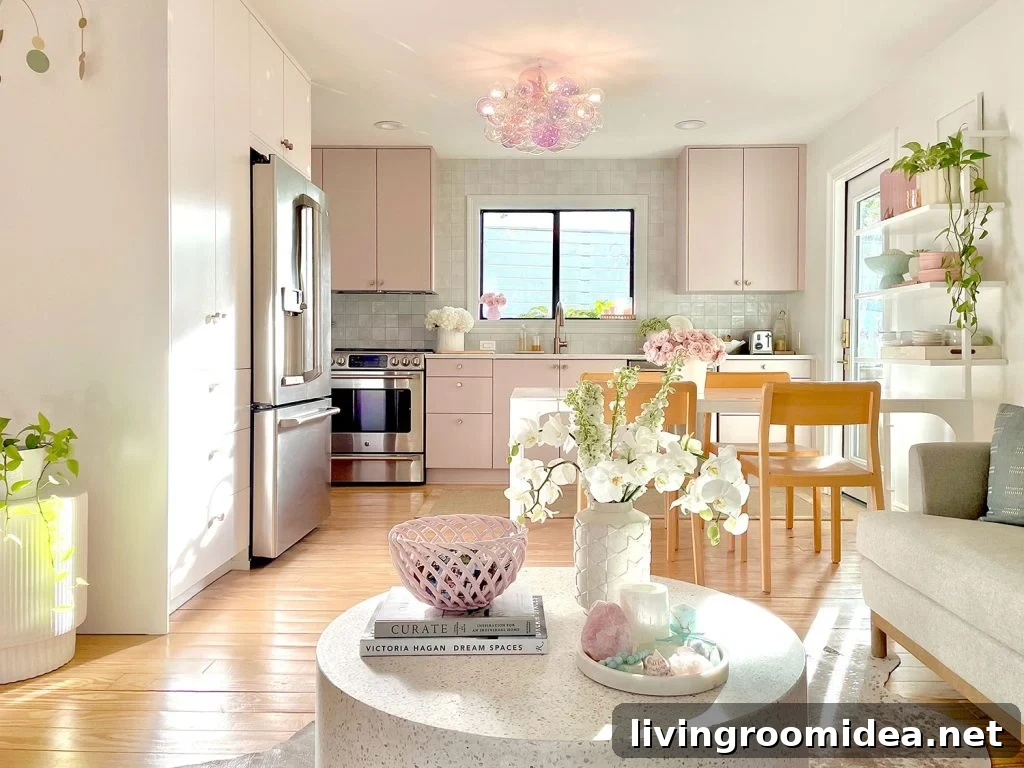 Renovating Our Home After Five Years Living Here 15 Small Ikea Kitchen With Mauve Cabinets And Seating Area With Terrazzo Coffee Table