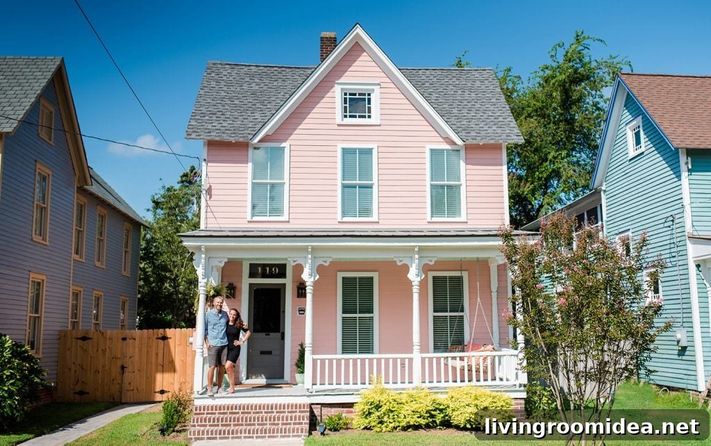 Renovating Our Home After Five Years Living Here 16 Pink Beach House With Pointy Roof And Large Front Porch