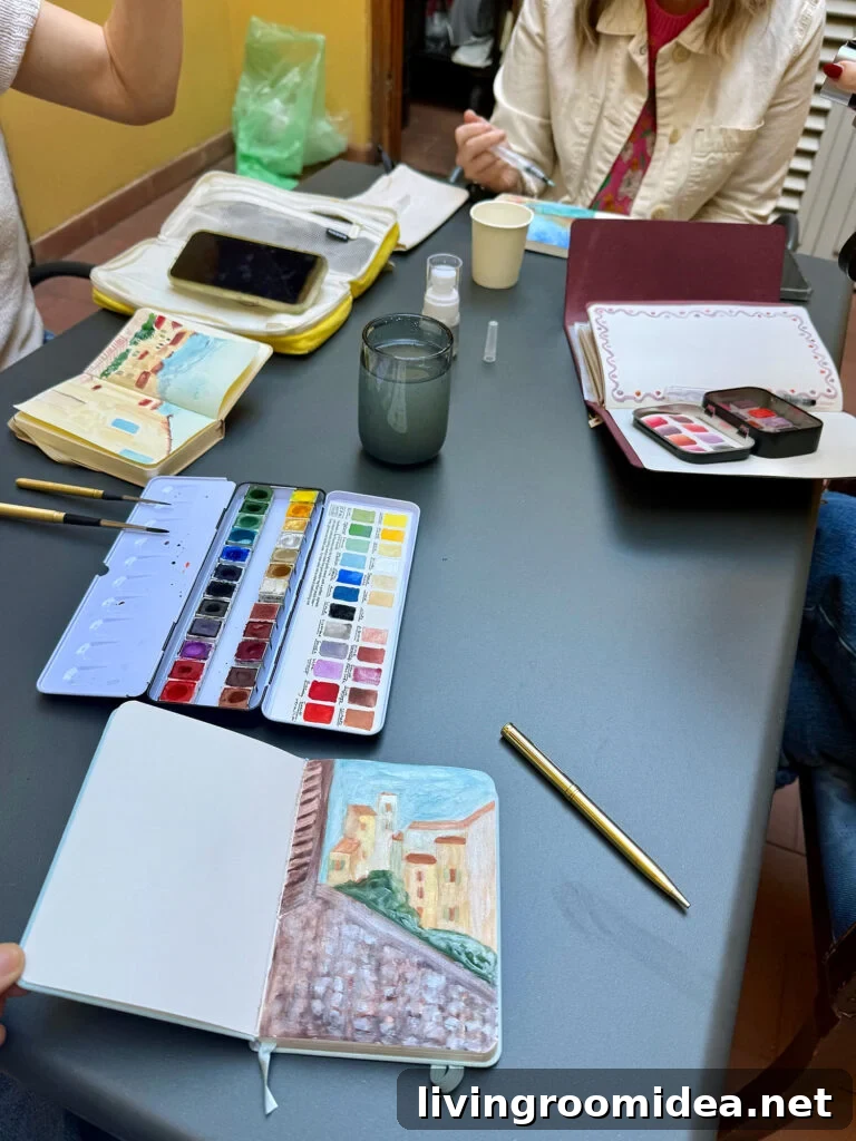 Florence Italy Girls Painting Watercolor on Hotel Roof