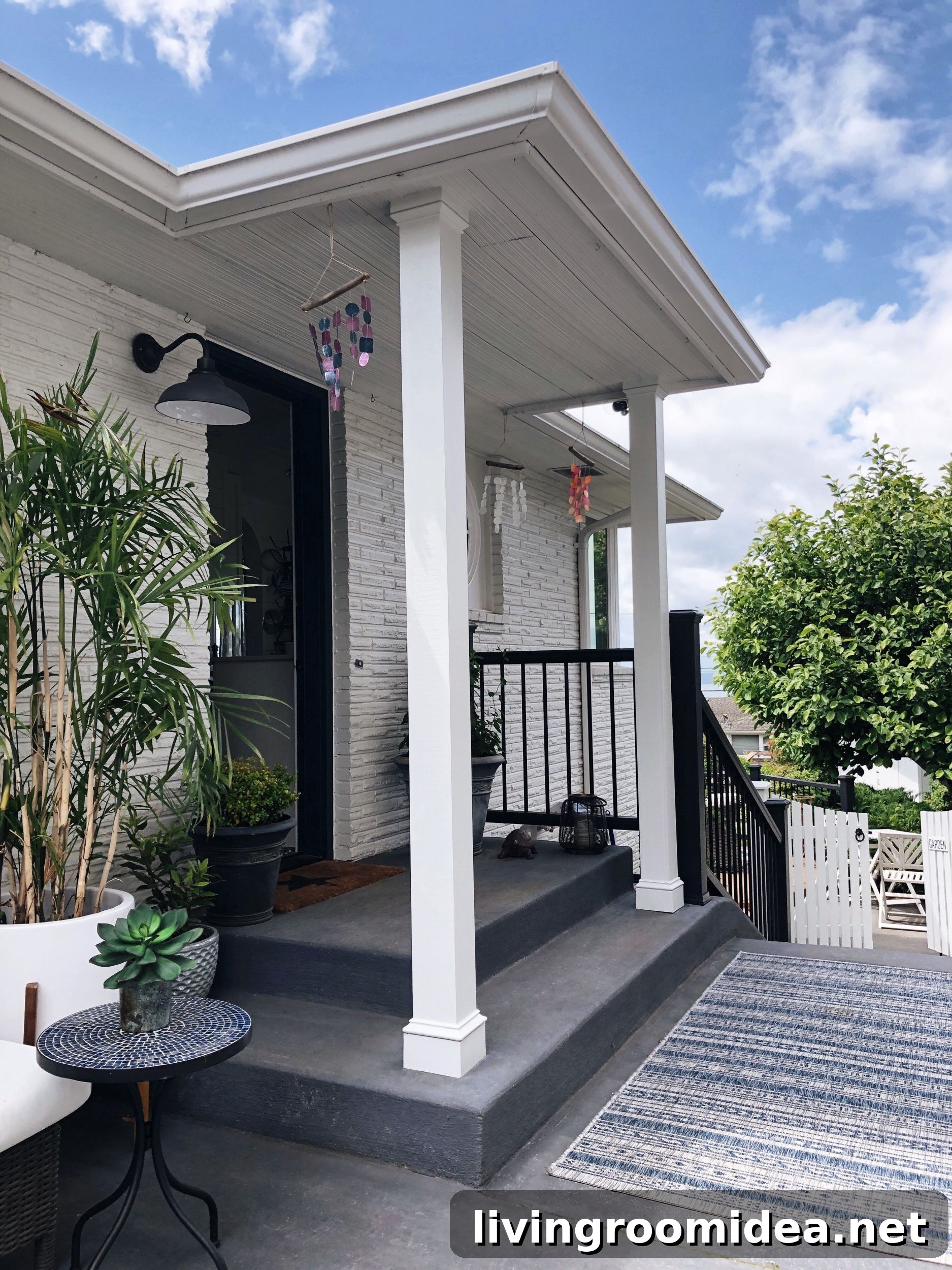 well-being and wind chimes on porch