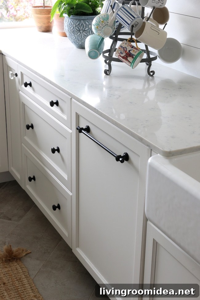 kitchen remodel tip - panel ready dishwasher with bar hardware