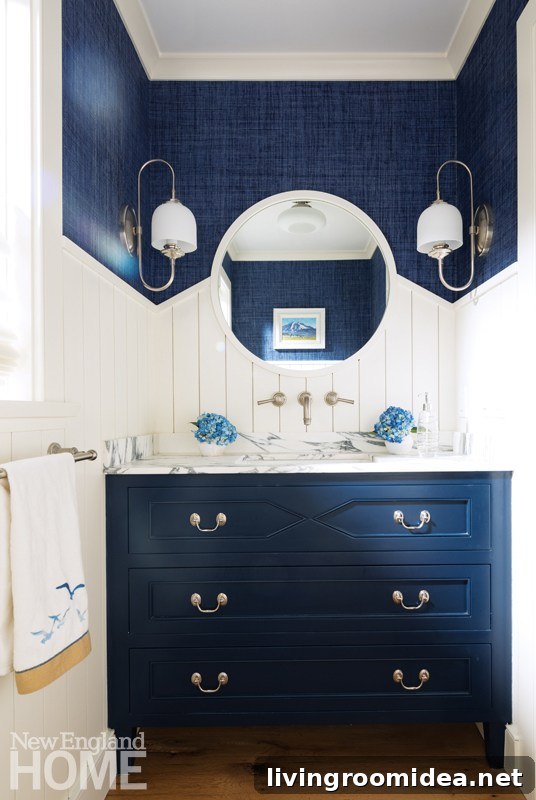 Personalize Your Home: Practical Ideas to Make It Truly Yours 5 Navy powder room with white shiplap