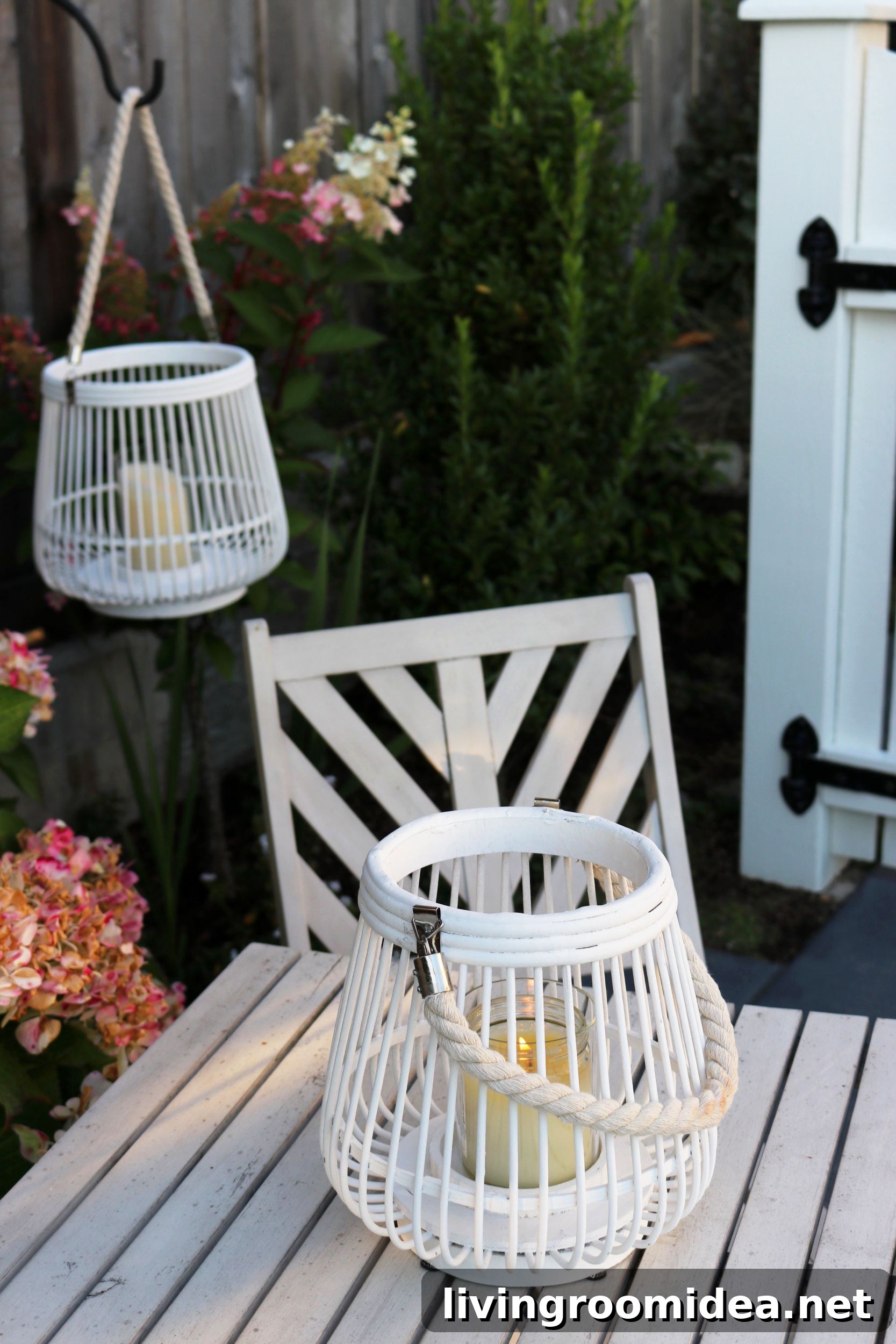 White rattan lanterns