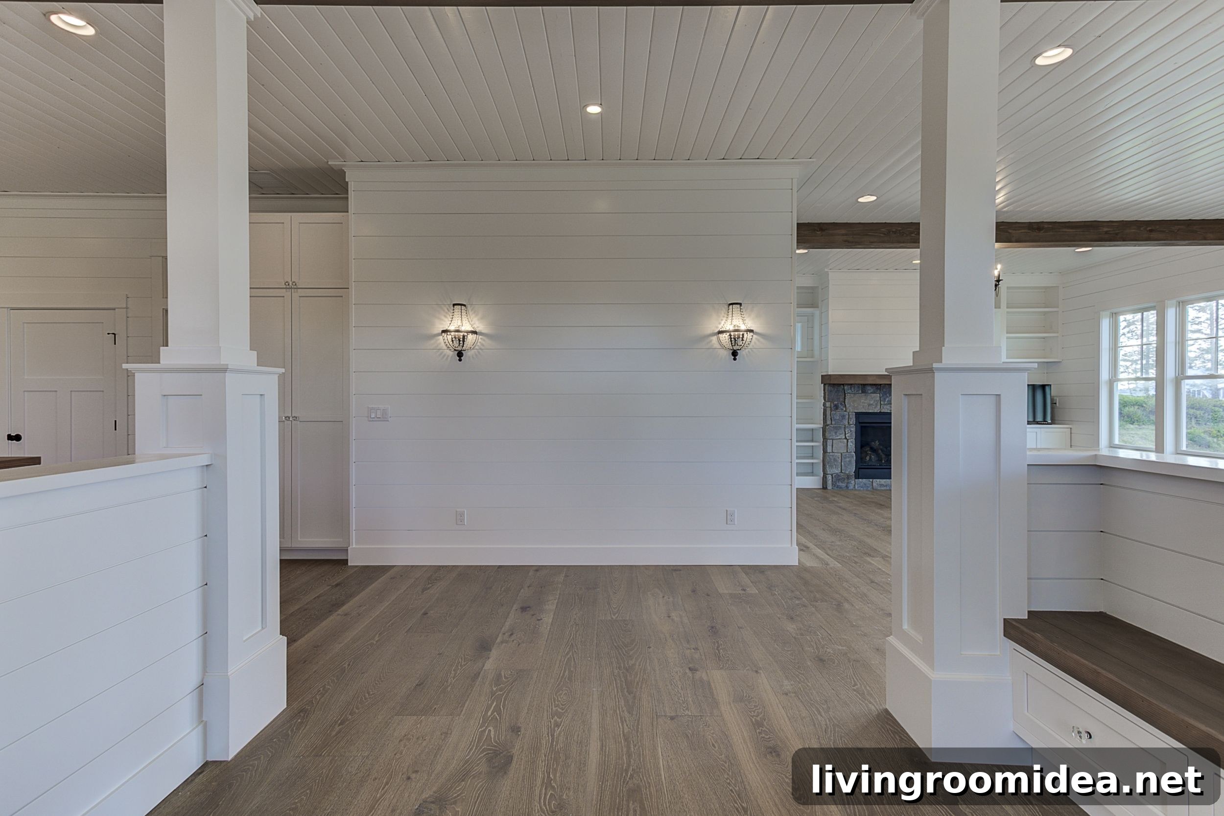 Shiplap walls white and wood interior modern coastal home style