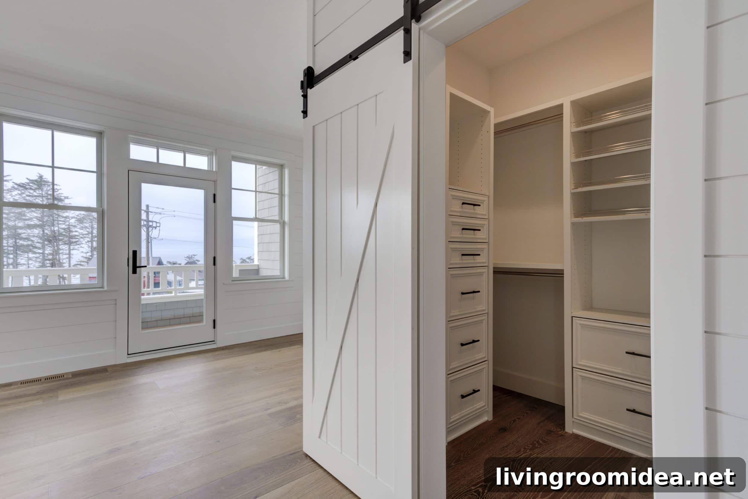 Inside a Dream Beach House in Seabrook: Coastal Home Tour 40 Barn door walk in closet in a dreamy beach house