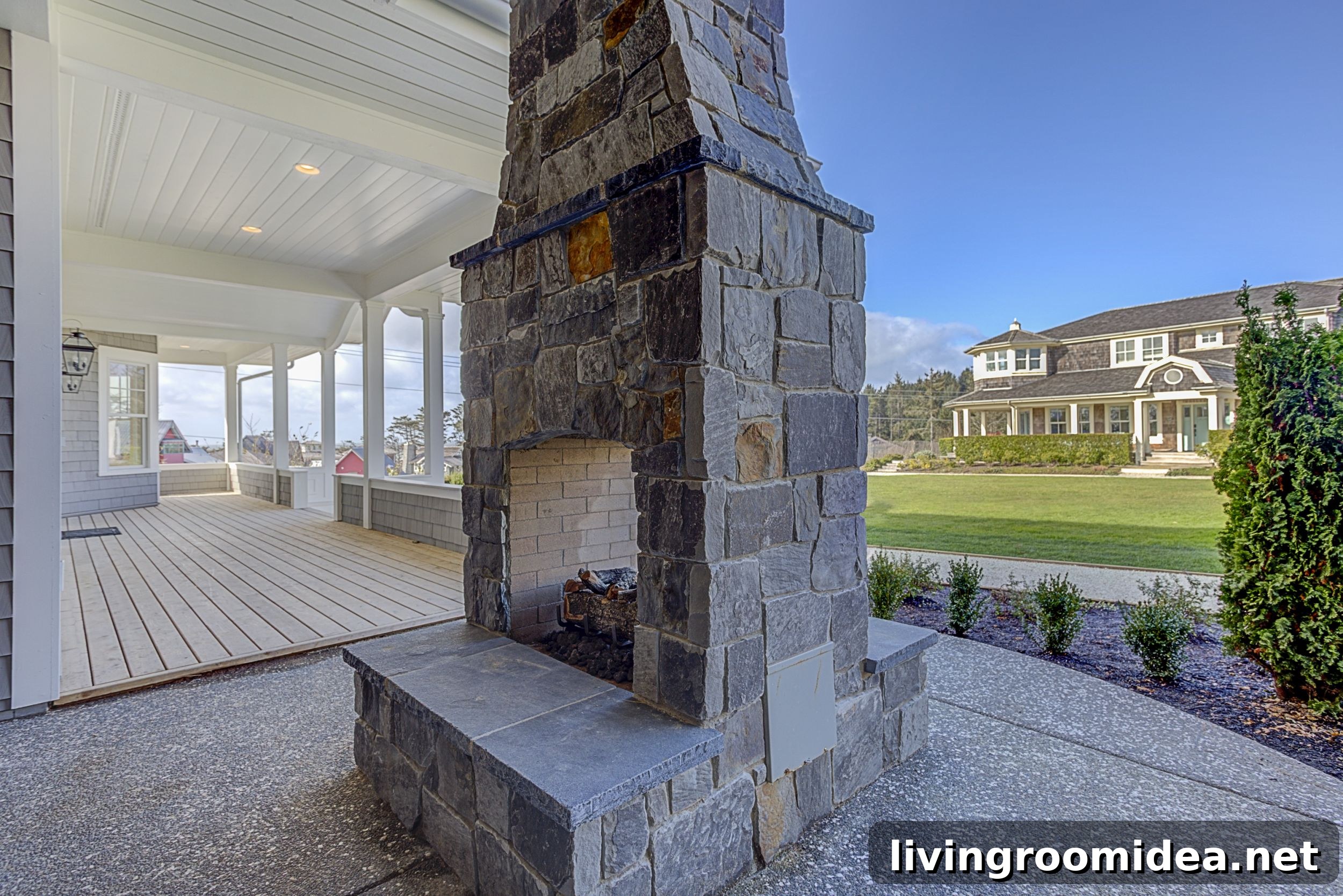 Inside a Dream Beach House in Seabrook: Coastal Tour and Design Tips 28 Doubled sided exterior fireplace