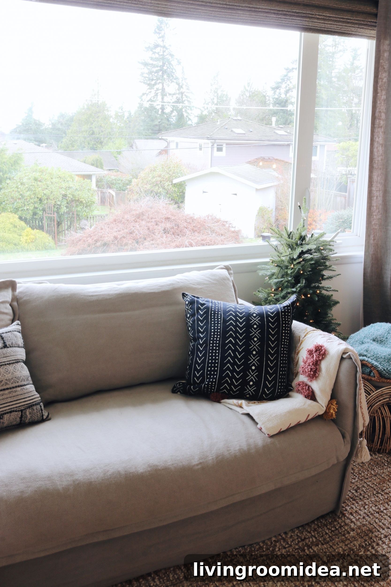 Linen slipcovered sofa