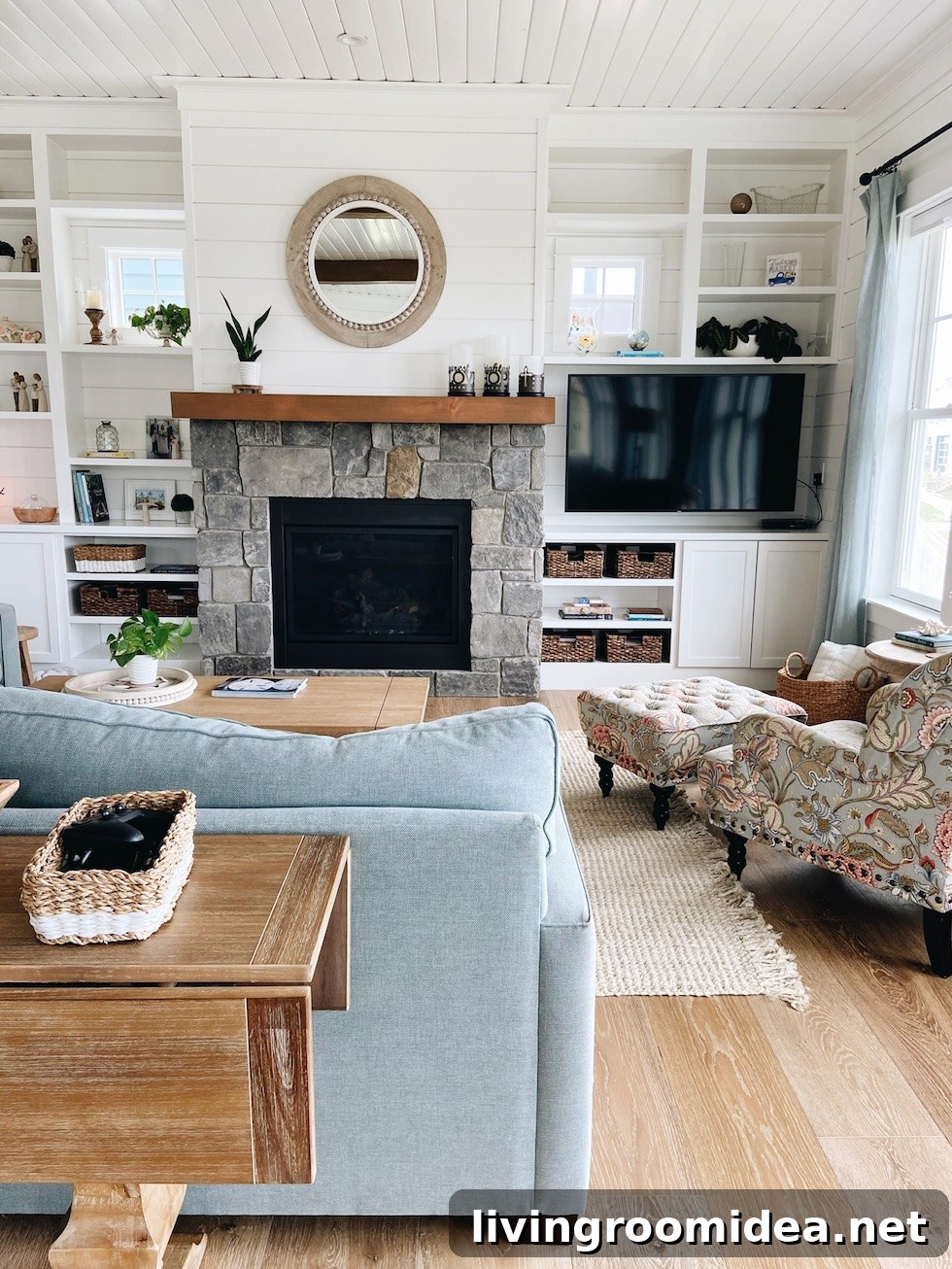 Shiplap walls and ceiling coastal style home