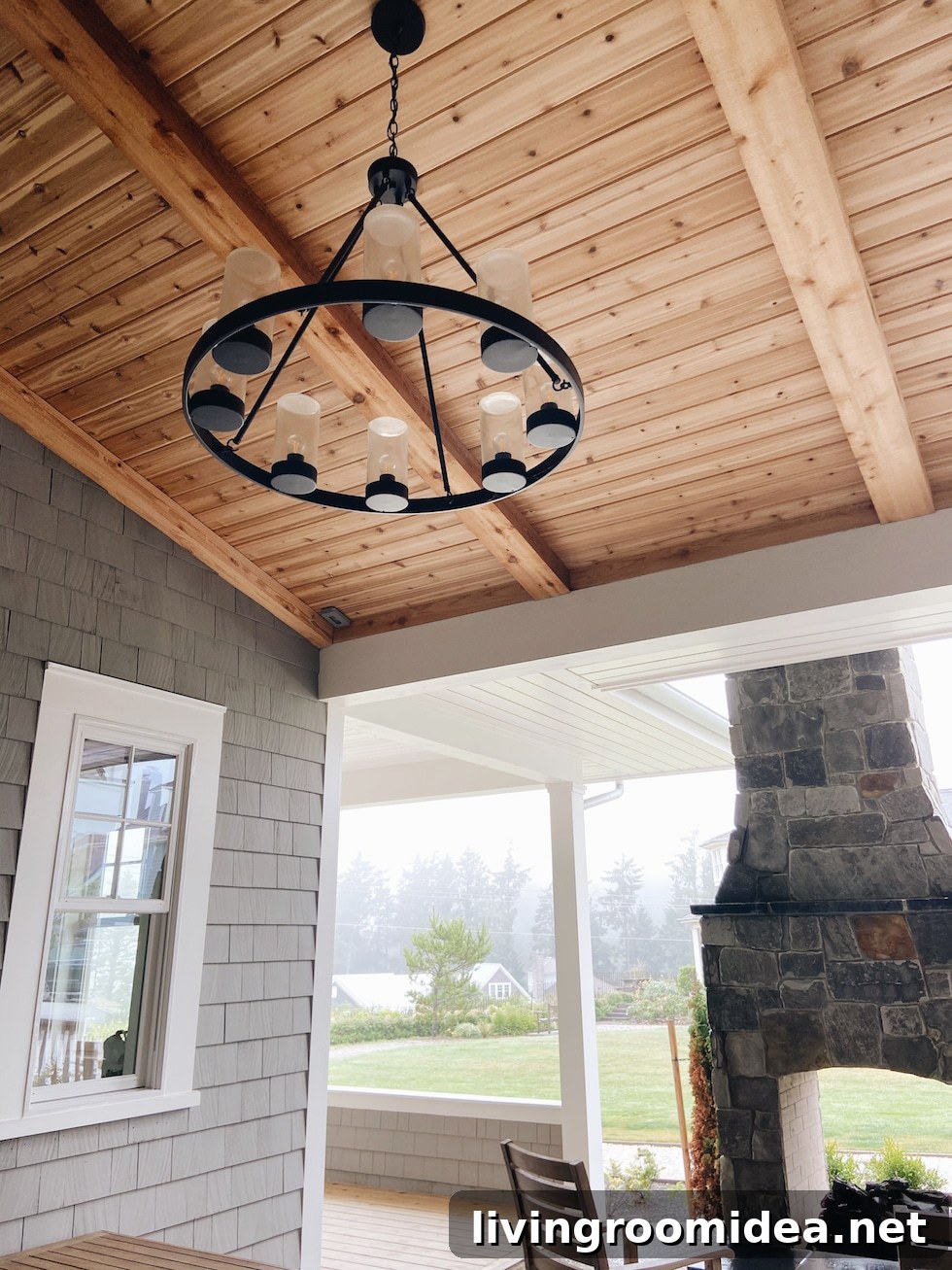Covered patio with fireplace