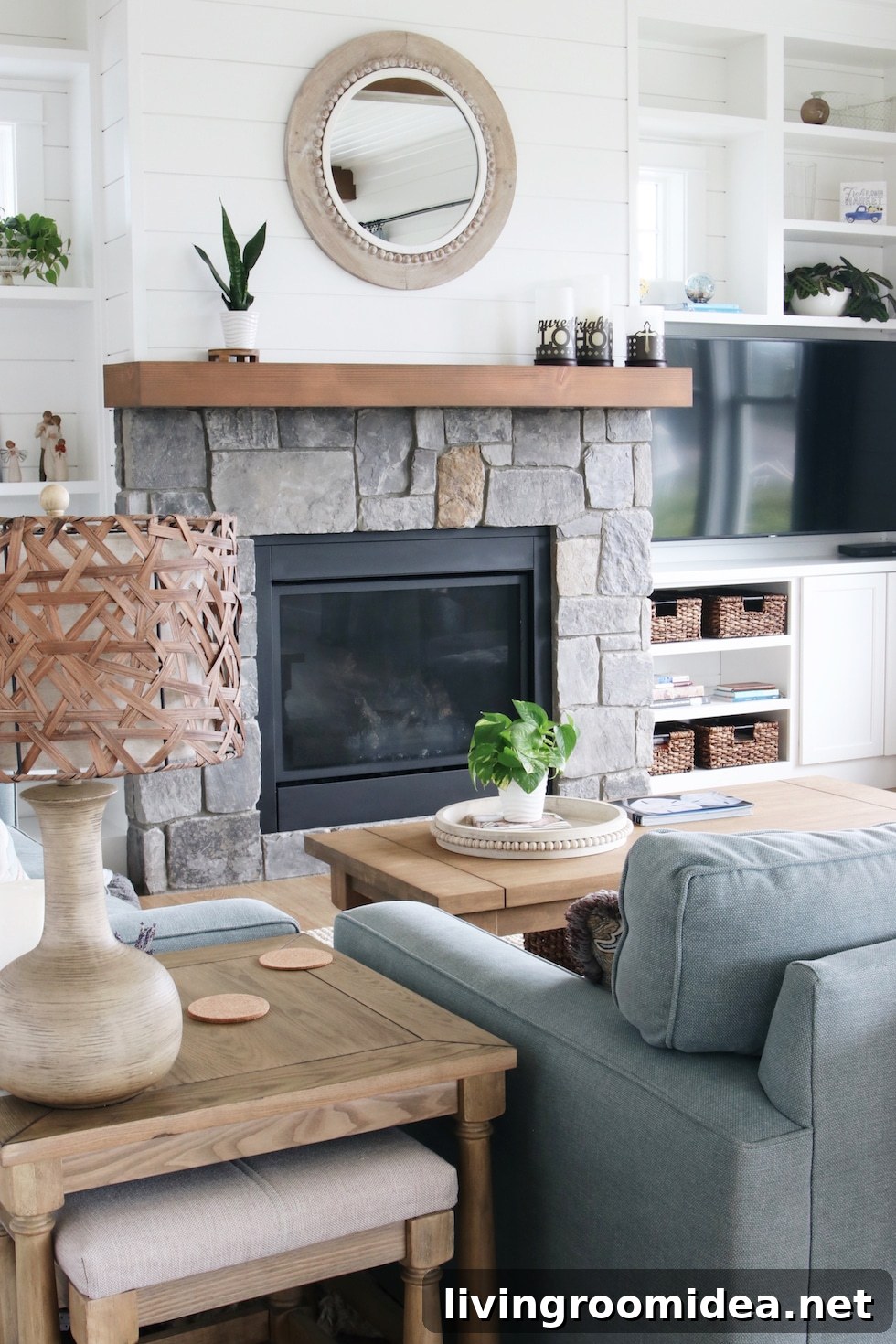 Rock Fireplace Shingled Beach House