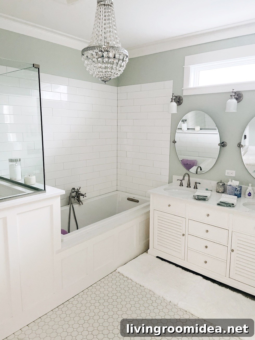 Coastal Dream Home Tour: Upper Levels Walkthrough 11 Master bathroom Benjamin Moore Crystalline