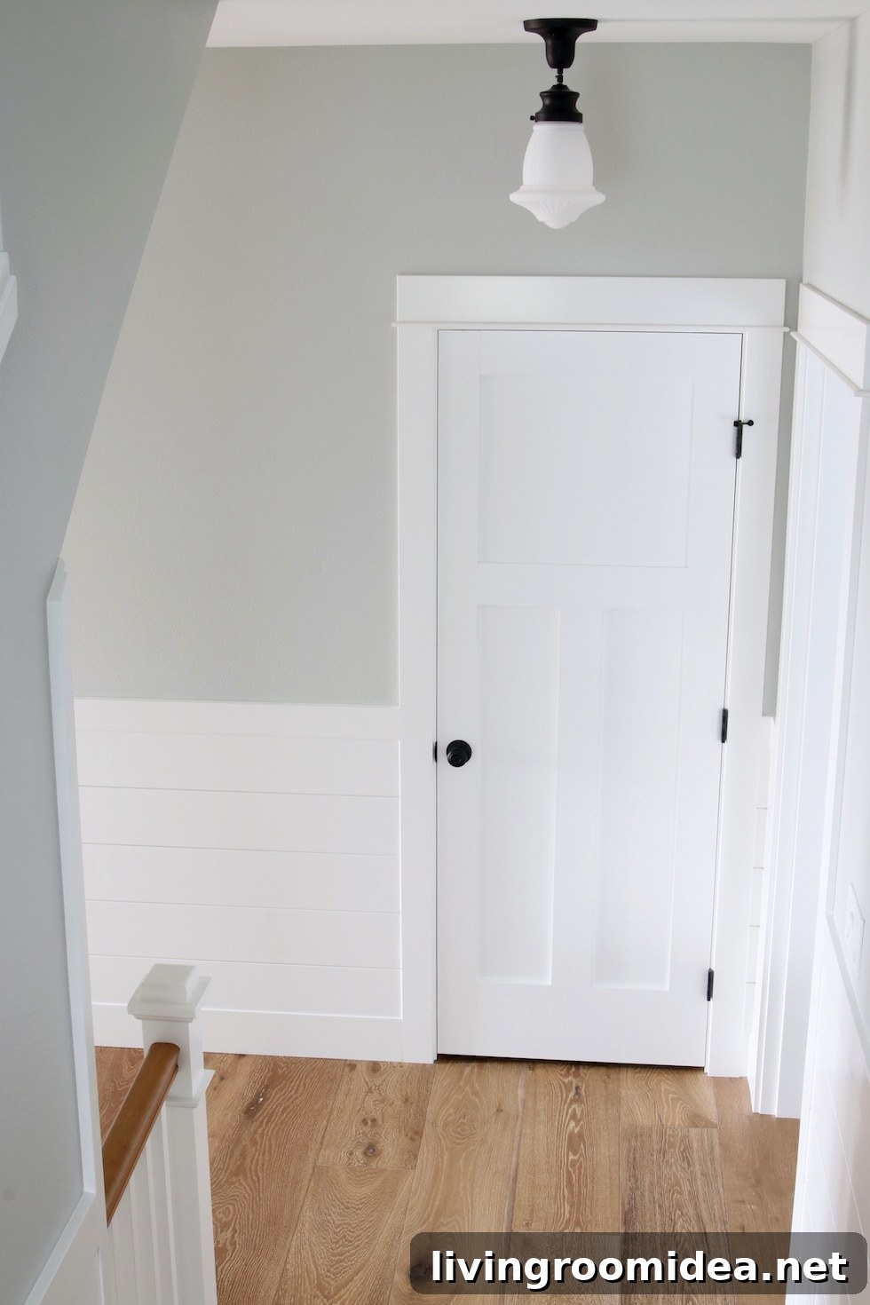 Coastal Dream Home Tour: Upper Levels Walkthrough 22 gray owl hallway with shiplap wainscotting