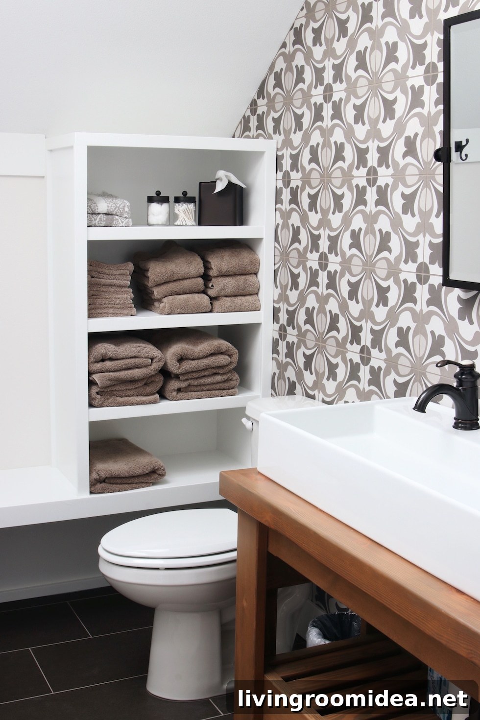 Coastal Dream Home Tour: Upper Levels Walkthrough 28 pattern wall tile bathroom