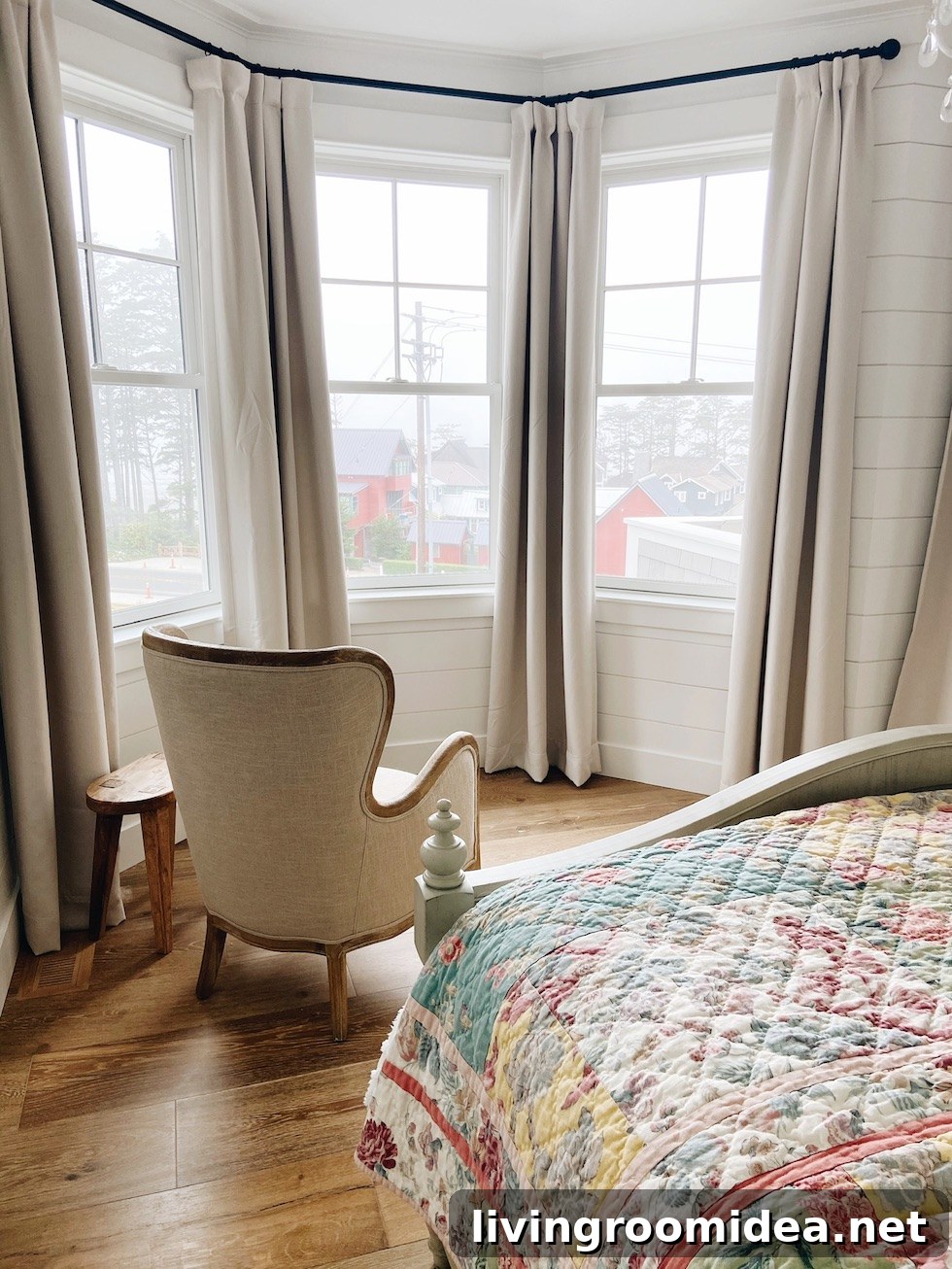 Coastal Dream Home Tour: Upper Levels Walkthrough 7 Bay window master bedroom coastal house