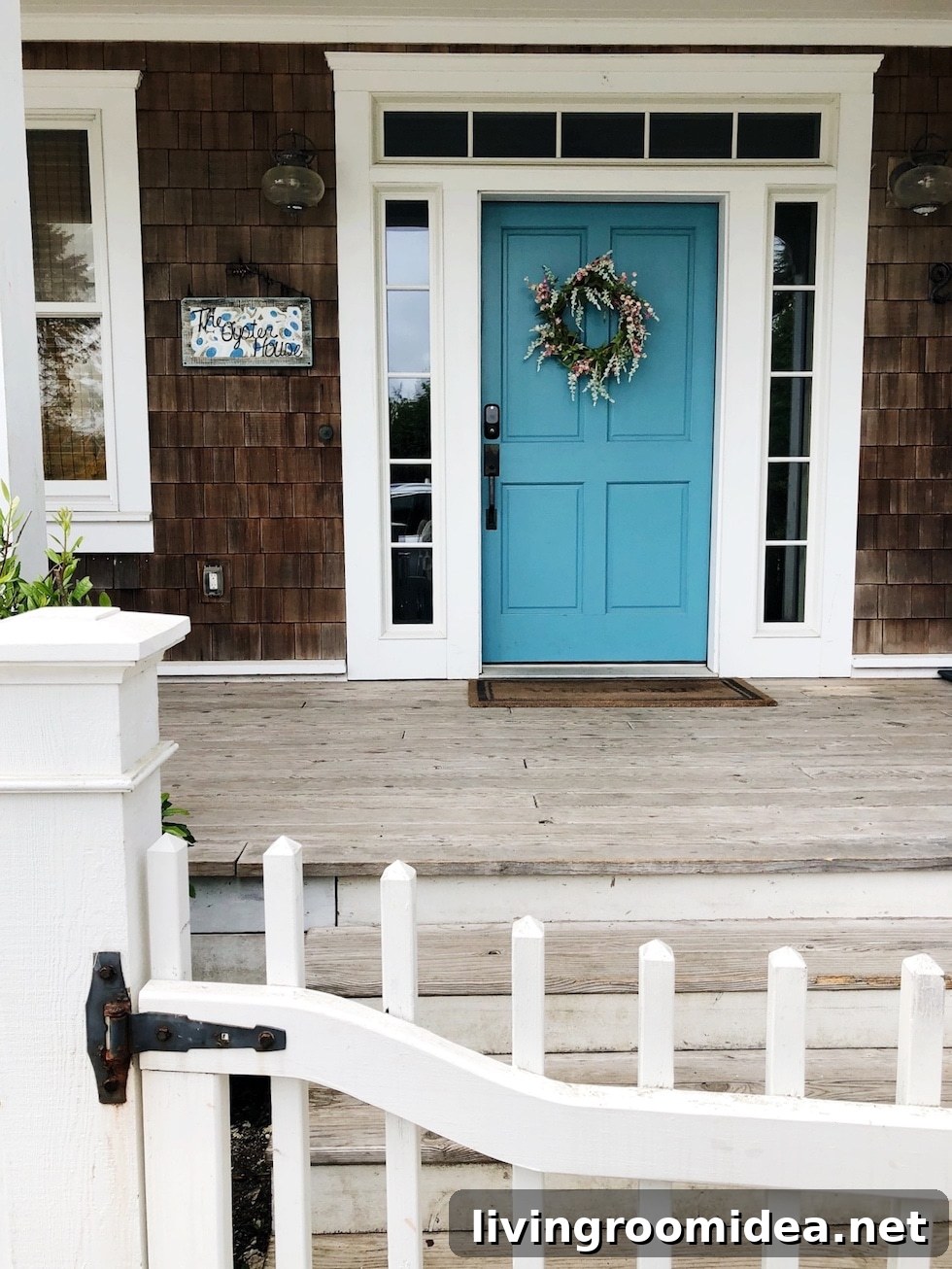 Shingled beach house, teal door
