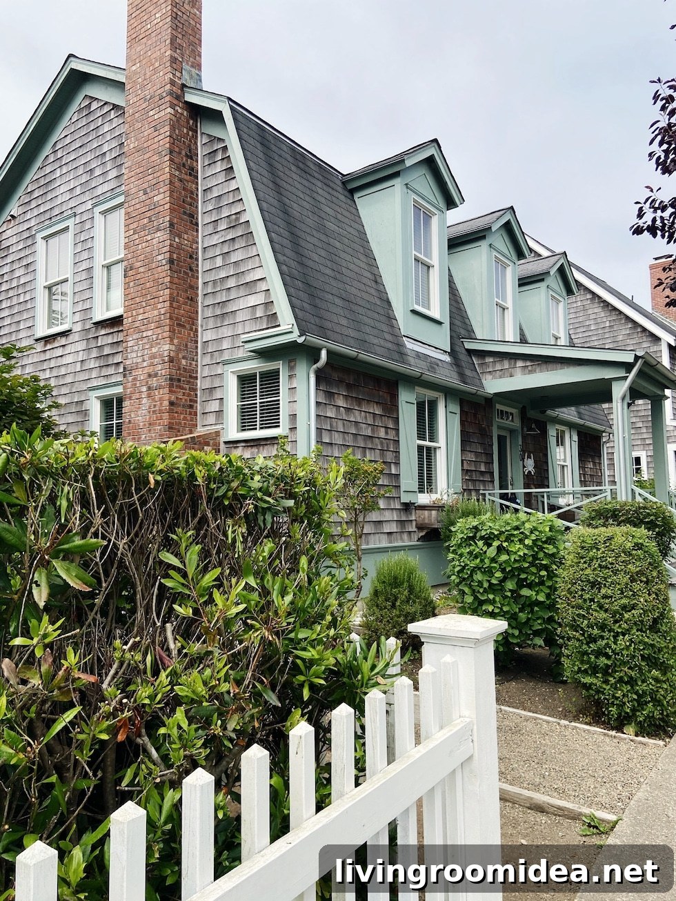 Shingled beach house with green trim