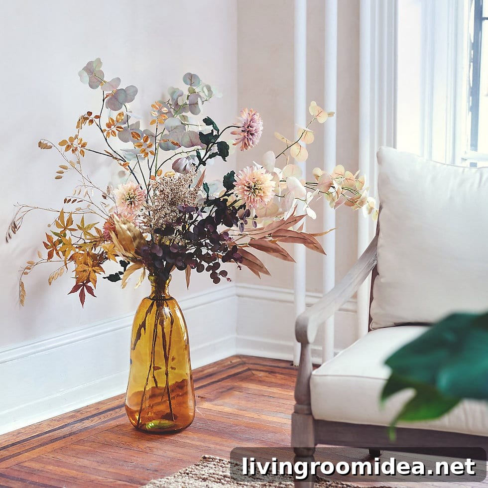 This image has an empty alt attribute; its file name is faux-autumn-flower-foliage-fall-decorating.jpg