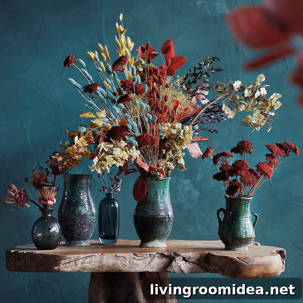 This image has an empty alt attribute; its file name is faux-autumn-floral-arrangement-preserved-flowers.jpg